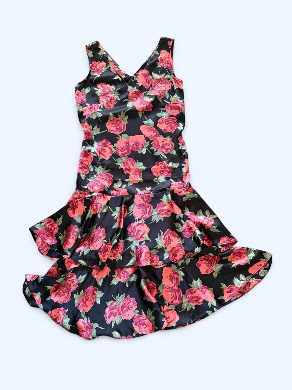 🌹 Vintage Charlie California Black Rose Tiered Midi Dress 🖤